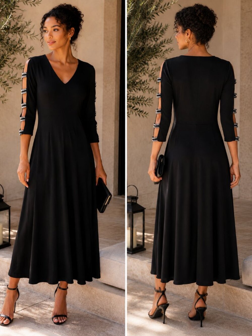 MSK | NWT | Black Rhinestone Cold Shoulder Midi Dress |Size M | A-1821